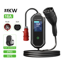 Pengisi Daya EV Portabel 11kW 16A Tipe 2 Terlaris, Kabel 5M, Tahan Air IP65, Layar LED 2.8, Plug and Play, untuk Penggunaan di Rumah dan Perjalanan