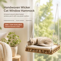 Perchoir de fenêtre pour chat à 2 niveaux avec cadre en bois massif, siège de fenêtre pour chat en osier avec 4 ventouses, hamac de fenêtre pour chats