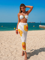 Ensemble bikini trois pièces pour femme JSN 2026 personnalisé, sexy, à bretelles, dos nu, avec imprimé floral, robe de bain longue en maille