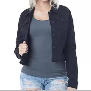 Chaqueta Corta de Mezclilla Casual para Mujer, Cuello Camisero, Color Sólido, Cierre de Botón, a la Moda - Product Image 4