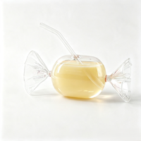 Gobelet en verre borosilicate en forme de bonbon avec paille en verre, joli gobelet à eau en verre transparent pour boissons, jus, lait, décoration d'intérieur, cadeau