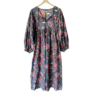 Robe longue 100 % coton pour femme, la plus vendue, faite à la main, style bohème décontracté, imprimé floral, douce, pour l'été et la plage, naturelle et ample - Product Image 1