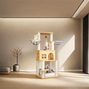 Grande maison en bois pour <span class=keywords><strong>chat</strong></span> et arbre à <span class=keywords><strong>chat</strong></span> avec condo, mobilier de jeu pour animaux de compagnie avec poteau à gratter, arbre à <span class=keywords><strong>chat</strong></span> et griffoir durables pour chatons - Product Image 1