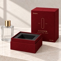 Boîte à parfum rigide verticale en papier texturé rouge foncé A3315-R08 avec logo personnalisé, insert en mousse surélevé, finition brillante, 10x10x14cm