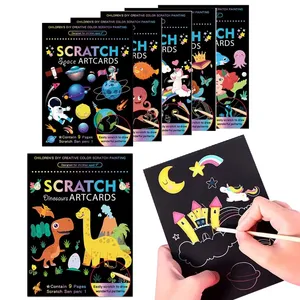 Magic Rainbow Color Scratch Art ชุดการ์ดกระดาษ,กระดานวาดรูปไดโนเสาร์การ์ตูนสำหรับเด็ก
