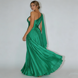 Abiti <span class=keywords><strong>da</strong></span> Sera Personalizzati per Donna, Verde Smeraldo, <span class=keywords><strong>Monospalla</strong></span> in Raso, Plissettato con Vita Avvolta, Elegante Vestito Lungo Formale - Product Image 3