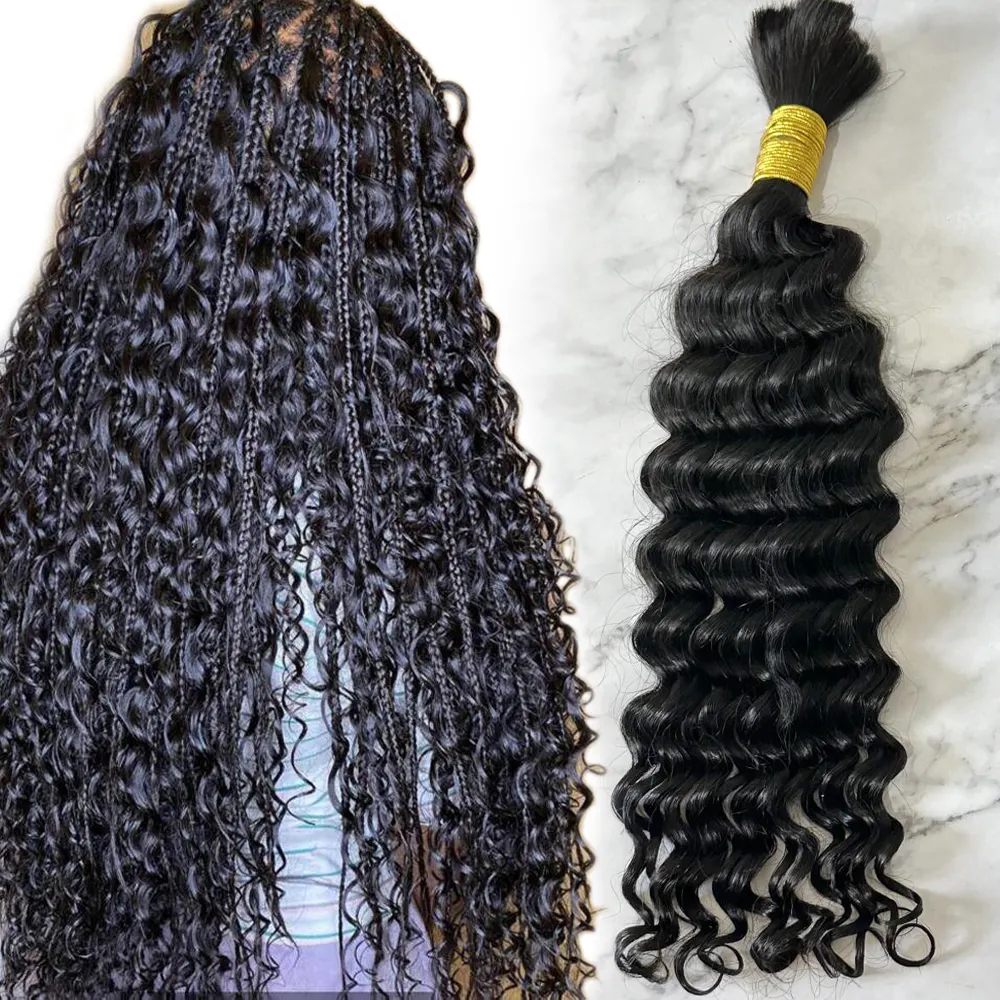 Boho Braiding Indian Deep Curly 100% Human Hair Bulk for human hair knotless braids