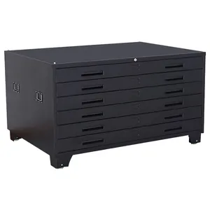 Movable Black 5 Ngăn Kéo Thép Bản Vẽ Rộng Tủ Hồ Sơ Phẳng Với Tay Cầm Bên