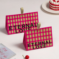 Boîte triangulaire à motif à carreaux avec poignée en cuir, emballage cadeau réutilisable pour bonbons, boîte en papier blanc vide, vente en gros