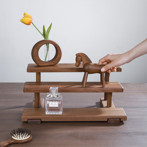Organizador de Cosméticos de Madera de Nogal Negro, Estante de Almacenamiento de 3 Niveles, Exhibidor de Escritorio, Soporte para Maquillaje, Estante Multicapa de Madera Sólida - Product Image 3