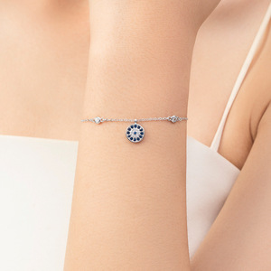 Pulsera de Cadena de Plata S925 con Dije de Ojo Azul, Cristal y Diamantes de Imitación, Joyería Clásica para Uso Diario de Mujer - Product Image 3