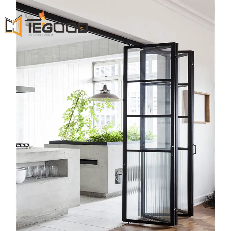 Puertas plegables de aluminio plegables de vidrio doble a prueba de viento modernas para uso residencial