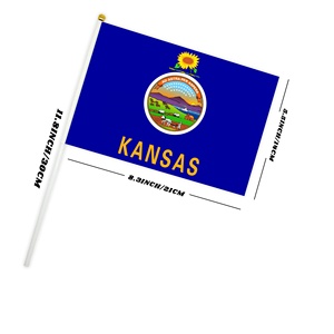 Custom Logo Kansas The Sunflower State Hand Waving <b>Flag</b> 14x21cm Stick Banner for Football and Sports Events - Product Image 3