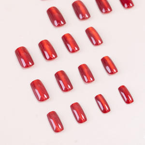 Puntas de <span class=keywords><strong>uñas</strong></span> de lujo <span class=keywords><strong>cortas</strong></span> cuadradas de colores mezclados, <span class=keywords><strong>uñas</strong></span> a presión de ojo de gato, cubierta completa de acrílico brillante para otoño e <span class=keywords><strong>invierno</strong></span>, 24 Uds. <span class=keywords><strong>Uñas</strong></span> postizas - Product Image 4