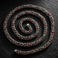 Chaîne byzantine en acier inoxydable, maille œil de chat, perles en pierre rouge, tissage 10 mm, argent, fabrication de bijoux, vente en gros, OEM, sur mesure au mètre