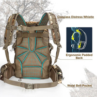 Sac à dos tactique de chasse unisexe imperméable en Oxford 40L, camouflage, système MOLLE, porte-arc, housse de pluie, randonnée en plein air, camping, tir