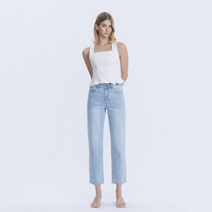 <span class=keywords><strong>Jeans</strong></span> a Vita Alta alla Moda per <span class=keywords><strong>Donna</strong></span>, Gamba Dritta, Vestibilità Comoda, Lunghezza alla Caviglia, Lavaggio Chiaro, Stile Vintage - Product Image 1
