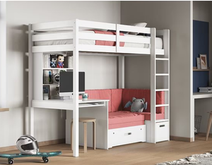 Modern Solid Wood High Sleeper with Futon & <b>Desk</b> <b>for</b> Kids <b>Bedroom</b> <b>White</b> - Product Image 5