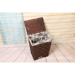 Cesto de lavandería rectangular de mimbre marrón con tapa para lavandería, tipo vertical GF 10 - Product Image 2