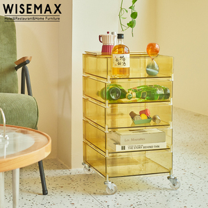 WISEMAX FURNITURE Acrylic 5 Tier Rolling <strong>Storage</strong> Rack Trolley Living Room Sofa Plastic <strong>End</strong> <strong>Table</strong> Bed Side <strong>Table</strong> with Wheel - Product Image 1