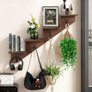 Estante de pared de madera de 4 niveles con ganchos para ropa y bolsos, tamaño personalizado - Product Image 4