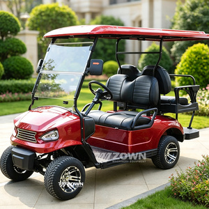 Carrito de Golf Eléctrico de 3-4 Plazas Rojo con Techo, Asientos de Cuero de Alta Calidad, 30-50 km/h, Ruedas Plateadas para Uso en Campos de Golf - Product Image 1