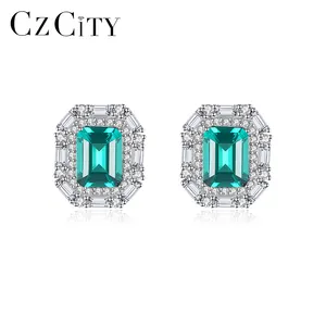 CZCITY Large Silver Geometric Modern Stone 2021 Ear Ring Jewelry Bling Gemstone 925 Stud Earring for Woman