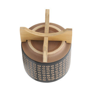 Vasi Rotondi in Ceramica con Supporti in Bambù per Arredamento Casa, Set di Due Fioriere Moderne - Product Image 6