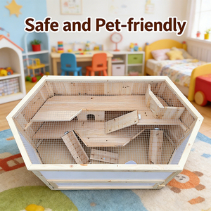 Grote, meerlaagse, hexagonale, houten, moderne, eenvoudige, milieuvriendelijke, duurzame hamsterkooi voor kleine dieren, inclusief cavia's - Product Image 1