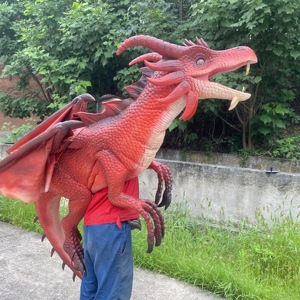 Dinosaure animatronique réaliste, <span class=keywords><strong>dragon</strong></span> marionnette accrocheur d'attention en rouge - Product Image 3