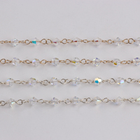 Chaîne Saturne en cristal de 4mm remplie d'or 14K avec perles de diamant clair pour la fabrication de bijoux, collier et bracelet.
