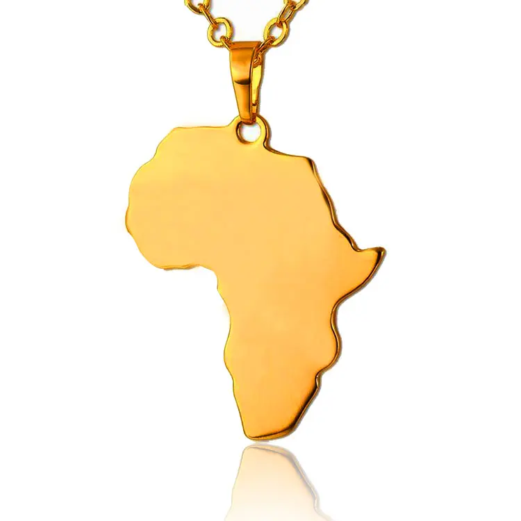 Venda quente Africano Mapa Pingente Colar Mapa Do País Colar Mundo 18K Ouro PVD Chapeado Aço Inoxidável África Califórnia Haiti