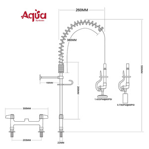 Commercial Kitchen Faucet with Dual Handle Deck Mounted Mini Pre-Rinse Pull Spring 2-Hole Installation with Pull-Down Sprayer - Product Image 2