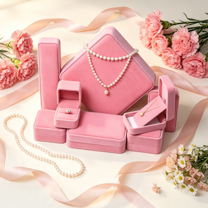 Multi-size <b>Pink</b> Velvet <b>Jewellery</b> <b>Box</b>, Elegant Rigid Storage Case for Rings, Pendants, Bracelets, Wedding Gift Packaging - Product Image 5