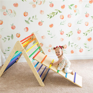 Triangolo rampicante in legno con rampa reversibile scivolo pieghevole in legno Montessori Kids 2in1 parco giochi al coperto - Product Image 3