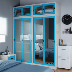 Armoire en métal acier armoire almirah <span class=keywords><strong>placard</strong></span> meubles <span class=keywords><strong>de</strong></span> chambre à coucher noir transparent porte <span class=keywords><strong>coulissante</strong></span> <span class=keywords><strong>miroir</strong></span> armoire en verre dépoli - Product Image 3