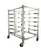 Chariot de boulangerie mobile en acier inoxydable sur mesure pour plateaux de cuisson, idéal pour fours à pain, restaurants, cuisines et le stockage de produits alimentaires.