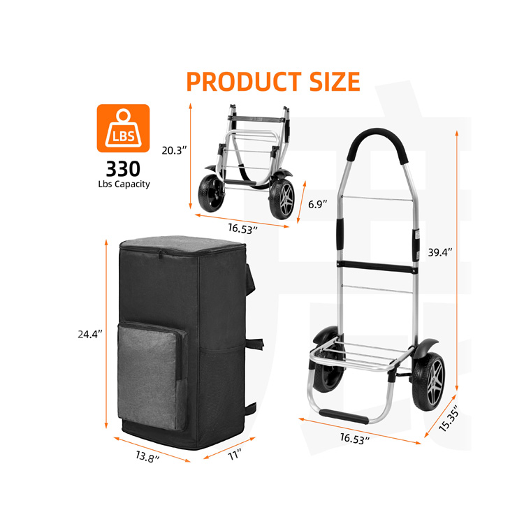 Heavy Duty Utility for Grocery Shopping 2 in 1 Foldable Shopping Cart Waterproof Collapsible Hand Truck with All-Terrain Wheels