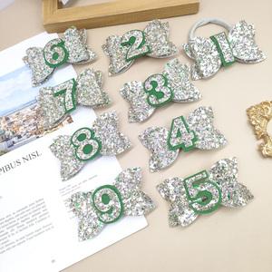 All'ingrosso fermaglio per capelli in tessuto verde personalizzato buon anniversario di compleanno con fiocco per capelli glitterato per donne bambini bambini fascia per ragazze - Product Image 2