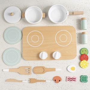 Juego de 18 Piezas de Ollas y Sartenes de Madera Realistas para Jugar a la Cocina, con Estufa de Juguete, Juego de Cocina para Niños Pequeños - Product Image 6