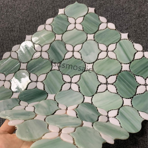 Mosaïque de vitrail moderne en forme de fleur verte Finition en bois brillant Décoration murale d'intérieur Salon Hôtel Appartement <span class=keywords><strong>Parquet</strong></span> poli - Product Image 4