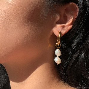 Pendientes de Aro con Perlas de Agua Dulce, Chapados en Oro de 18k, Acero Inoxidable, Diseño Geométrico para Uso Diario, JDE201585 JDE201584 - Product Image 3