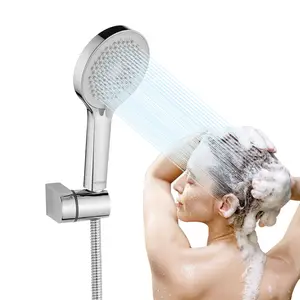 Cabezal de ducha de lluvia de plástico ABS 3 funciones cabezal de ducha de mano grande cromado redondo