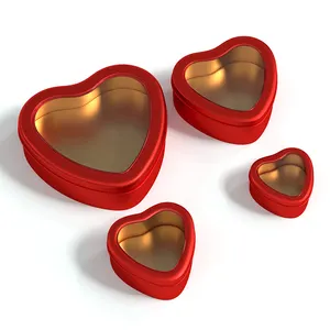 Yeni varış özel kalp şekli sevgililer günü teneke kutu ambalaj çerezleri ambalaj pencere ile