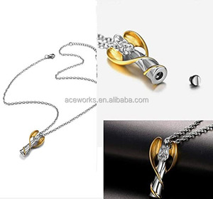 Gold Plated Stainless Steel Christian Angle Wings Urn <b>Ash</b> Pendant <b>Necklace</b> with Link Chain <b>for</b> Party Cremation Jewelry - Product Image 6