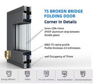 Portes en accordéon en fibre de verre à cadre en aluminium résistant aux ouragans USA Porte pliante Bi à isolation thermique insonorisée extérieure - Product Image 6