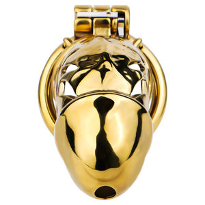 FRRK Cage à pénis couleur or, dispositif de chasteté masculin, verrouillage du pénis, cage à pénis, cage BDSM dorée, jouets sexuels de chasteté pour hommes - Product Image 4