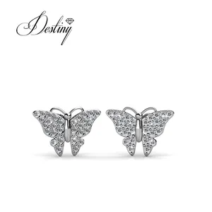 Sterling Silver 925 Premium Austrian Crystal Jewelry Butterfly Stud Earrings Destiny Jewellery