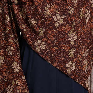 Women Navy Blue Chiffon Abaya Contrast Paisley Floral <b>Print</b> Flared Bell Sleeve Self-Tie Belt Modest Luxury <b>Islamic</b> Evening Dress - Product Image 6