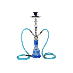 Witte En Blauwe Cilinder Delicate Lichtblauwe Kameelpatroon Witte Glazen Fles Ijzer Duurzame Shisha Hookahs